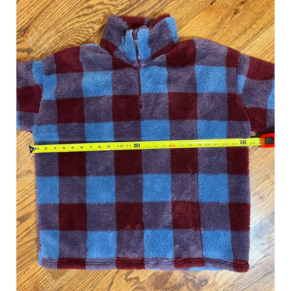 Eddie Bauer Womens Plaid Fleece Quarter Zip Pullover Sweatshirt XL Burgundy Blue - Picture 3 of 11